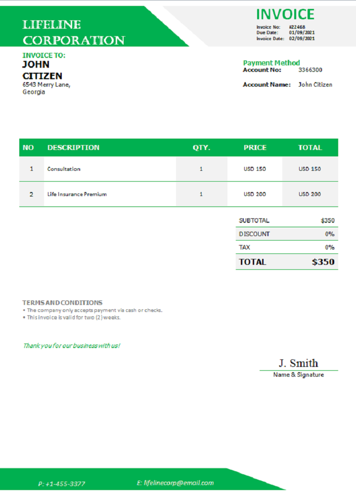 Georgia Lifeline Corporation invoice PSD template